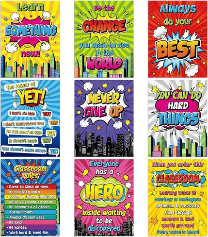 Pasimy 9 Pcs Hero Motivational Posters - Classroom Decorations - Hero Theme - Positive Sayings - Inspirational Poster for School Classroom Bulletin Board Office Wall Decor in Kuwait