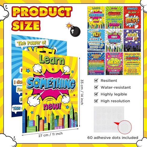 Pasimy 9 Pcs Hero Motivational Posters - Classroom Decorations - Hero Theme - Positive Sayings - Inspirational Poster for School Classroom Bulletin Board Office Wall Decor in Kuwait