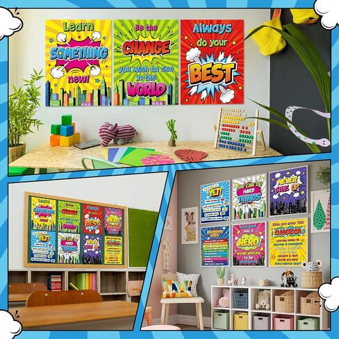Pasimy 9 Pcs Hero Motivational Posters - Classroom Decorations - Hero Theme - Positive Sayings - Inspirational Poster for School Classroom Bulletin Board Office Wall Decor in Kuwait