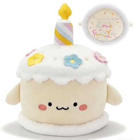 Birthday Cake Stuffed Toy Cute Cake Plush Dessert Plush with Hidden Pocket Love You Forever Embroidery 8.6" for Kids Adults Home Desk Decor (Beige-Yellow) in Saudi Arabia