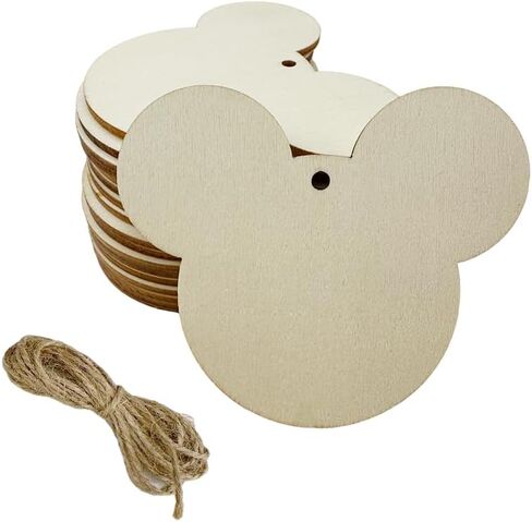 30PCS Unfinished Wood Mouse Head Cutout Embellishments with Natural Twine Gift Tags DIY Craft for Home Party Decoration Craft Project in Saudi Arabia