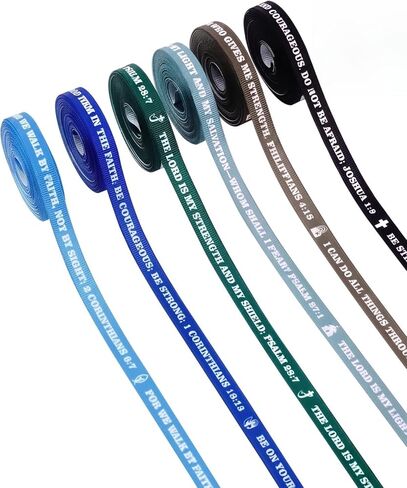 مجموعة 6 أشرطة من أشرطة الكتاب المقدس Grosgrain - 3/8 بوصة × 5 ياردة، هدية مسيحية مع المزامير 46:5 والأمثال 31:25 لمذكرات الكتاب المقدس، وتغليف الهدايا، ومدرسة الأحد، وحرف الكنيسة وديكورها in Kuwait