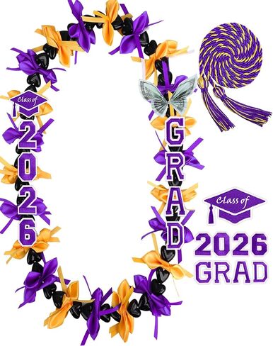 2026 Graduation Kukui Nut Lei with Honor Cord Hawaiian Heart-shaped Kukui Nut Beads Necklace Pre-assembled Graduation Money Lei Class of 2026 Grad Gifts for High School College Party in Saudi Arabia