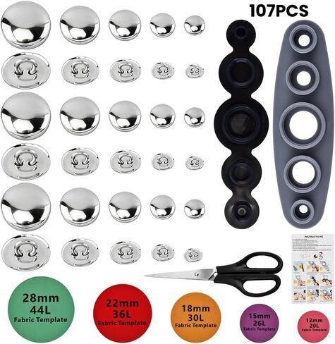 100PCS Cover Button Kit with Tools, DIY Fabric Covered Buttons Set, 5 Sizes, Fabric Template, Tools for DIY Covered Buttons, Clothes, Hats, Sweaters, Backpacks and Crafts in Saudi Arabia
