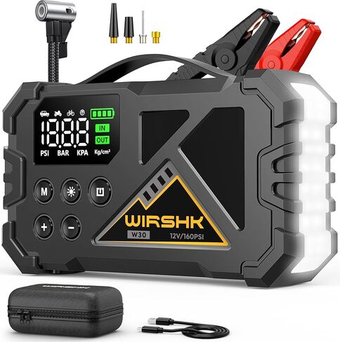 Jump Starter with Air Compressor, 8000A 160PSI Portable 12V Car Jump Starter for All Gas or 10.0L Diesel Engine, Battery Booster with LCD Display, LED Light & Jump Cables in Kuwait