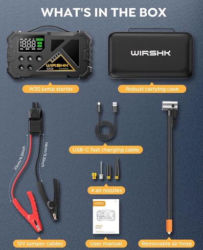 Jump Starter with Air Compressor, 8000A 160PSI Portable 12V Car Jump Starter for All Gas or 10.0L Diesel Engine, Battery Booster with LCD Display, LED Light & Jump Cables in Kuwait