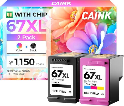 خراطيش حبر 67XL بديلة لحزمة HP 67 67XL حبر أسود ثلاثي الألوان متوافقة مع طابعة HP DeskJet 1255 2855e 2827e 2700 2755e 2734e 2755 4100e 4155e 4255e Envy 6000 6055e 6400 6455e in Kuwait