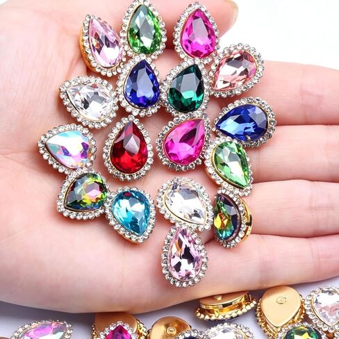 30Pcs Sew On Rhinestone Tear Drop Crystal Glass Rhinestone Metal Flatback Embellishment DIY Crafts Gems for Costume Dress Wedding Crafting (02 Crystal, 10 * 14mm) in Saudi Arabia