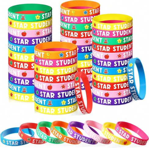 Aoriher 200 pcs Star Student Wristbands 8 Colors Student Reward Silicone Bracelets Teacher Recognition Award Star Rubber Bracelets for Sports Office Substitute Teacher Supplies Education Kid Activity in Saudi Arabia