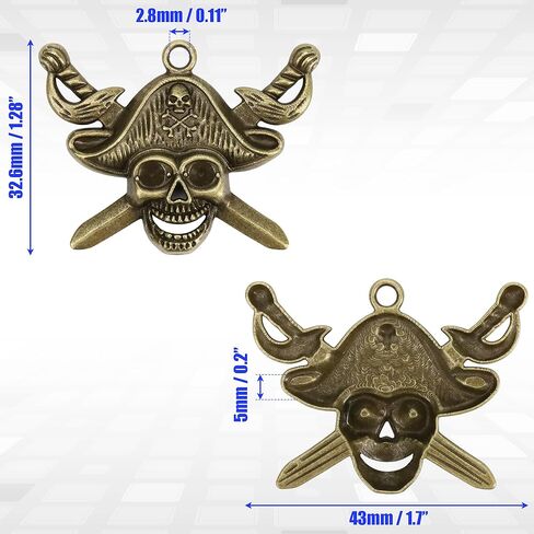 20 Pieces Pirate Skull Charm - Anti-Brass Alloys Skull Head Antique Caribbean Fashion Jewelry Making Charms, Bulk Vintage Skeleton Pendant, Wholesale Supply Findings for DIY Craft Necklace Bracelet in Saudi Arabia