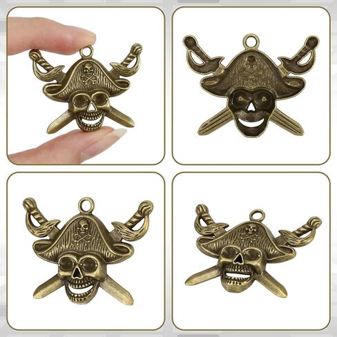 20 Pieces Pirate Skull Charm - Anti-Brass Alloys Skull Head Antique Caribbean Fashion Jewelry Making Charms, Bulk Vintage Skeleton Pendant, Wholesale Supply Findings for DIY Craft Necklace Bracelet in Saudi Arabia