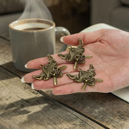 20 Pieces Pirate Skull Charm - Anti-Brass Alloys Skull Head Antique Caribbean Fashion Jewelry Making Charms, Bulk Vintage Skeleton Pendant, Wholesale Supply Findings for DIY Craft Necklace Bracelet in Saudi Arabia
