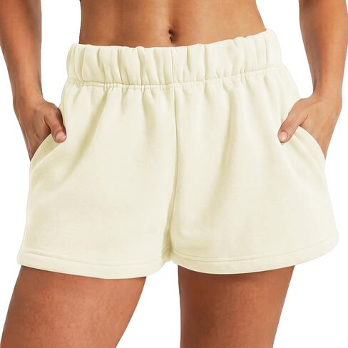 Women's Sweat Shorts High Waisted Fleece Lined Casual Lounge Athletic Cotton Shorts with Pockets in Saudi Arabia
