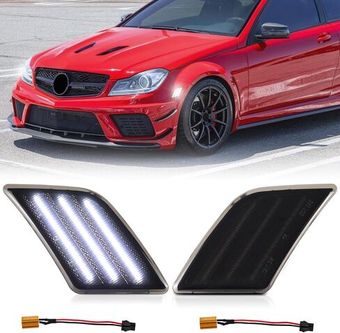 White LED Front Side Marker Lights Compatible for 2008-2011 Mercedes W204 C250 C300 C350 & 2008-2013 C63 AMG & 2005-2007 SL66 AMG, Smoked Lens 2PCS With Decorder in Saudi Arabia