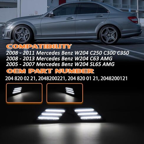 White LED Front Side Marker Lights Compatible for 2008-2011 Mercedes W204 C250 C300 C350 & 2008-2013 C63 AMG & 2005-2007 SL66 AMG, Smoked Lens 2PCS With Decorder in Saudi Arabia