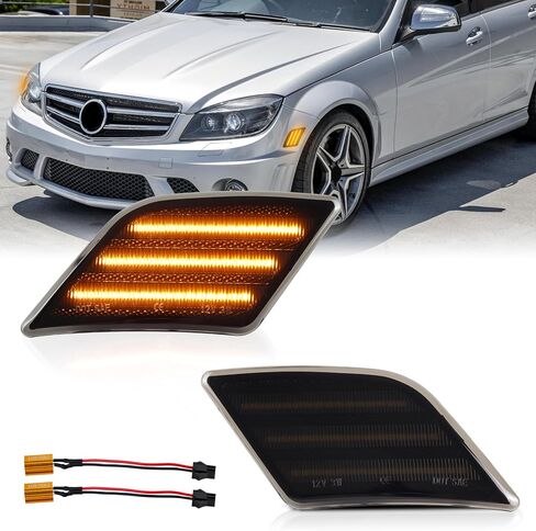 White LED Front Side Marker Lights Compatible for 2008-2011 Mercedes W204 C250 C300 C350 & 2008-2013 C63 AMG & 2005-2007 SL66 AMG, Smoked Lens 2PCS With Decorder in Saudi Arabia