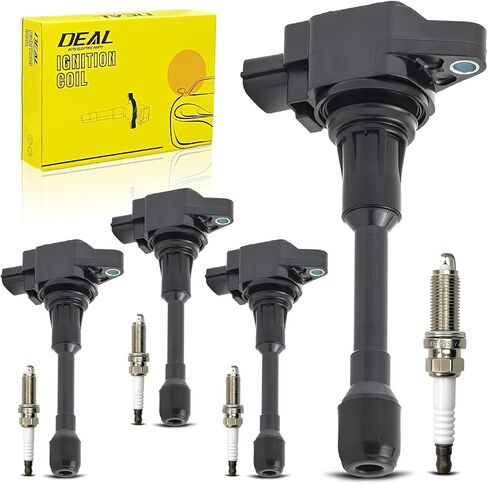 DEAL AUTO ELECTRIC PARTS UF549 حزمة ملف الإشعال مكونة من 4 قطع ومجموعة شمعات إشعال إيريديوم مزدوجة 4 قطع - متوافقة مع نيسان ألتيما روج 2.5 لتر، سينترا 1.8 لتر 2.0 لتر 2.5 لتر، فيرسا NV200 باثفايندر إنفينيتي QX60 in Kuwait