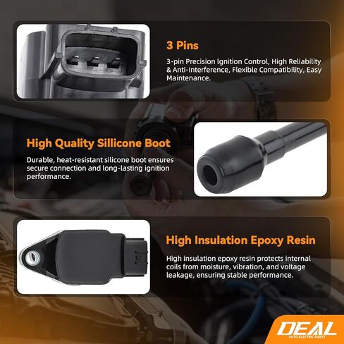 DEAL AUTO ELECTRIC PARTS UF549 حزمة ملف الإشعال مكونة من 4 قطع ومجموعة شمعات إشعال إيريديوم مزدوجة 4 قطع - متوافقة مع نيسان ألتيما روج 2.5 لتر، سينترا 1.8 لتر 2.0 لتر 2.5 لتر، فيرسا NV200 باثفايندر إنفينيتي QX60 in Kuwait