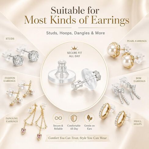 JJUNW 200 PCS Silicone Earring Backs, Earring Backs Rubber Soft Clear Earrings Back Replacement Back Stoppers for Stud Post Hoop Fishhook Earrings Women Men in Kuwait