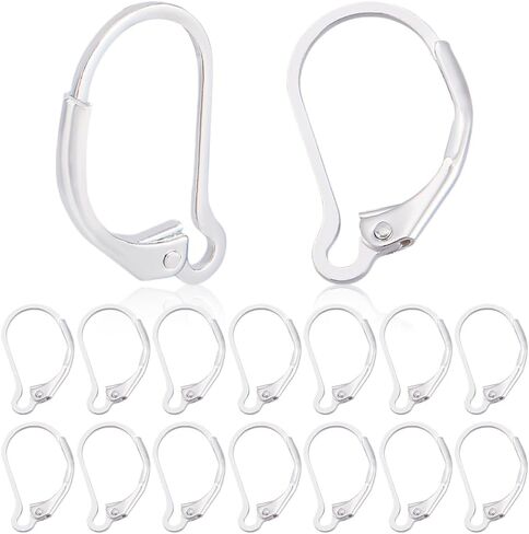50Pcs 925 Sterling Silver Plated Leverback French Earring Hooks 10x15.5mm Lever Back Earring Findings Brass Clasps Dangle Ear Wire Findings for Jewelry Making DIY Crafts Gift in Kuwait