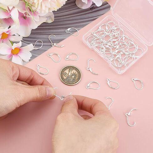 50Pcs 925 Sterling Silver Plated Leverback French Earring Hooks 10x15.5mm Lever Back Earring Findings Brass Clasps Dangle Ear Wire Findings for Jewelry Making DIY Crafts Gift in Kuwait