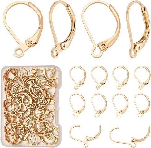 50Pcs 925 Sterling Silver Plated Leverback French Earring Hooks 10x15.5mm Lever Back Earring Findings Brass Clasps Dangle Ear Wire Findings for Jewelry Making DIY Crafts Gift in Kuwait