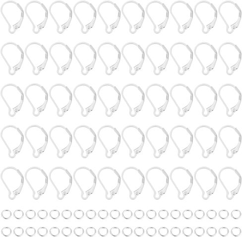 50Pcs 925 Sterling Silver Plated Leverback French Earring Hooks 10x15.5mm Lever Back Earring Findings Brass Clasps Dangle Ear Wire Findings for Jewelry Making DIY Crafts Gift in Kuwait