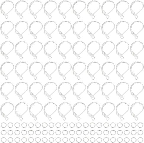50Pcs 925 Sterling Silver Plated Leverback French Earring Hooks 10x15.5mm Lever Back Earring Findings Brass Clasps Dangle Ear Wire Findings for Jewelry Making DIY Crafts Gift in Kuwait