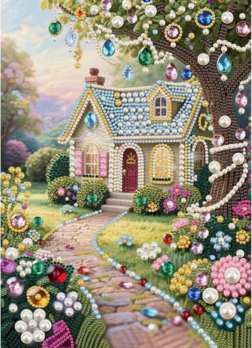 Stalente Pearl Diamond Painting Kits for Adults Garden House, 5D Special Shape Diamond Art Kits for Beginners, Crystal Rhinestones Diamond Painting for Home Wall Decoration Gift 12×16inch in Kuwait