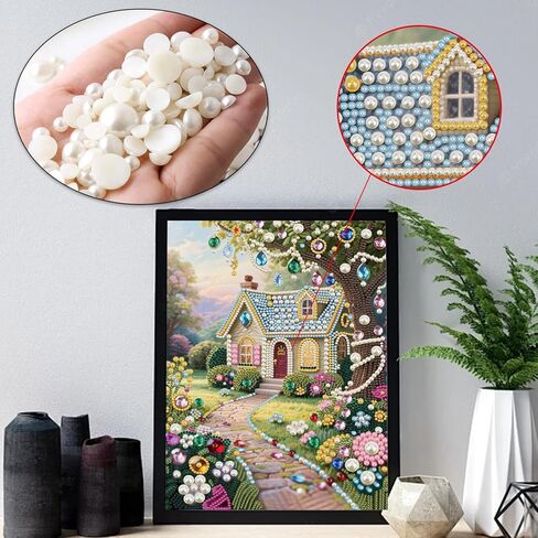 Stalente Pearl Diamond Painting Kits for Adults Garden House, 5D Special Shape Diamond Art Kits for Beginners, Crystal Rhinestones Diamond Painting for Home Wall Decoration Gift 12×16inch in Kuwait