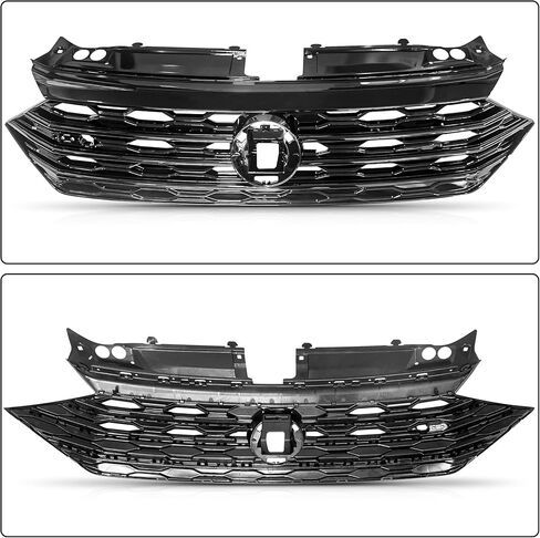PartsFlow Front Honeycomb Grille Grill Matte Black with Glossy Black Trim Compatible with 2019 2020 Volkswagen VW Jetta GLI Style 1.4L 2.0L in Kuwait