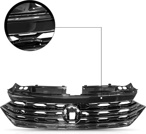 PartsFlow Front Honeycomb Grille Grill Matte Black with Glossy Black Trim Compatible with 2019 2020 Volkswagen VW Jetta GLI Style 1.4L 2.0L in Kuwait