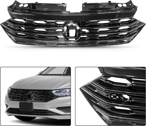 PartsFlow Front Honeycomb Grille Grill Matte Black with Glossy Black Trim Compatible with 2019 2020 Volkswagen VW Jetta GLI Style 1.4L 2.0L in Kuwait