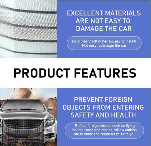 2 PCS 31.49" x 41.33" Car Grill Protection Mesh, High-Density Front Grill Filter Radiator Protection with 8 Hooks, Car Grille Air Intake Dustproof Net, Universal for Most Cars (Black) in Kuwait