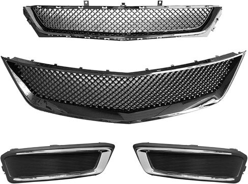 Front Upper & Lower Grille Set With Fog Light Cover For 2014 2015 2016 2017 2018 2019 2020 Chevy Impala LS LT Premier Sedan Grill 4PCS Chrome Silvery+Black in Saudi Arabia