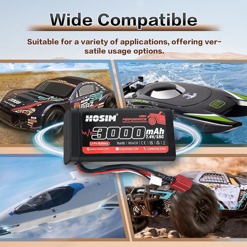 Hosim 2PCS 7.4V 15C 3000mAh Lipo Battery RC Lipo Batteries with 2 USB Chargers & 1 Battery Strap for Brushless RC Car التحكم عن بعد سيارة شاحنة RC قارب البطارية in Kuwait
