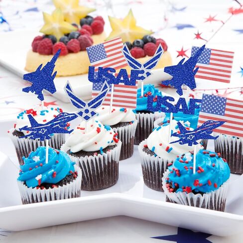 16PCS Congrats USAF Cupcake Toppers, US Air Force Military Celebration Decor, Congrats USAF/Pilot Graduation Retirement Party Supplies in Kuwait