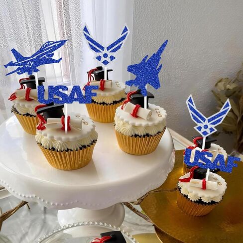 16PCS Congrats USAF Cupcake Toppers, US Air Force Military Celebration Decor, Congrats USAF/Pilot Graduation Retirement Party Supplies in Kuwait