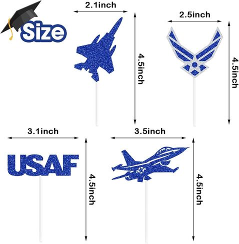 16PCS Congrats USAF Cupcake Toppers, US Air Force Military Celebration Decor, Congrats USAF/Pilot Graduation Retirement Party Supplies in Kuwait