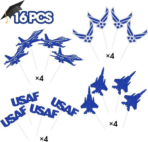 16PCS Congrats USAF Cupcake Toppers, US Air Force Military Celebration Decor, Congrats USAF/Pilot Graduation Retirement Party Supplies in Kuwait