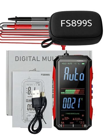 FS899S مقياس متعدد رقمي ذكي، تلقائي صحيح RMS 6000 عدد، مقياس الفولتميتر القابل لإعادة الشحن عبر USB مع شاشة LCD كاملة الألوان، بث صوتي وNCV، اختبار فولت أمبير أوم للسيارات والكهربائيين in Kuwait