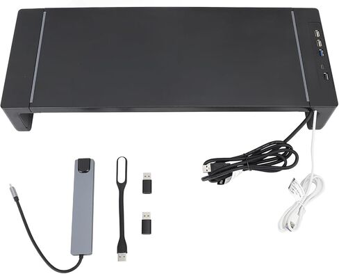 Desktop Monitor Stand Riser with 8 in 1 Docking Station, Computer Monitor Stand with Phone Holder Drawer, Ergonomic Monitor Riser for Desktop Laptop Stand, 25KG Bearing Capacity an in Saudi Arabia