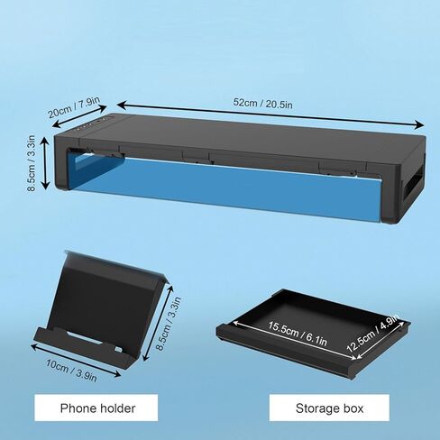 Desktop Monitor Stand Riser with 8 in 1 Docking Station, Computer Monitor Stand with Phone Holder Drawer, Ergonomic Monitor Riser for Desktop Laptop Stand, 25KG Bearing Capacity an in Saudi Arabia