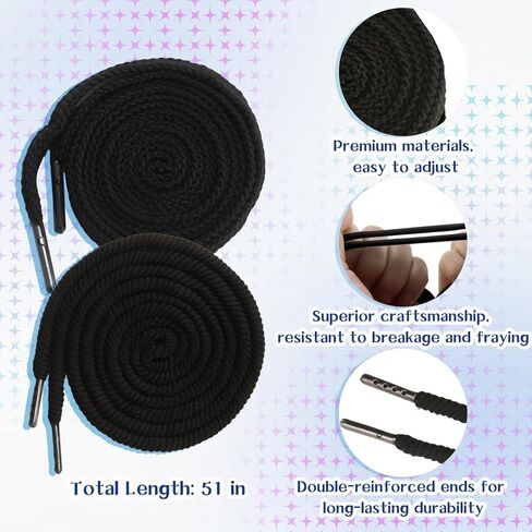 SYNTHORA 2pcs 46 Inch Cotton Drawstring Replacement with Metal Tips, Premium Hoodie String with Easy Threader for Sweatpants, Shorts, Jackets, Hats (Black Flat+Silver) in Saudi Arabia