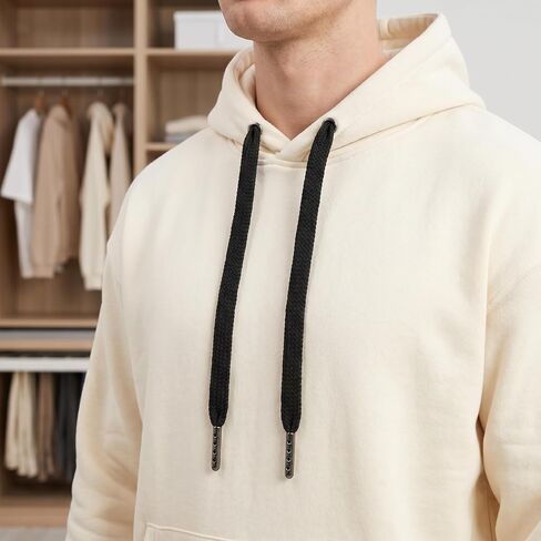 SYNTHORA 2pcs 46 Inch Cotton Drawstring Replacement with Metal Tips, Premium Hoodie String with Easy Threader for Sweatpants, Shorts, Jackets, Hats (Black Flat+Silver) in Saudi Arabia