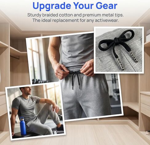 SYNTHORA 2pcs 46 Inch Cotton Drawstring Replacement with Metal Tips, Premium Hoodie String with Easy Threader for Sweatpants, Shorts, Jackets, Hats (Black Flat+Silver) in Saudi Arabia