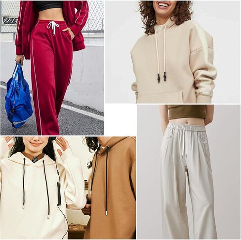 SYNTHORA 2pcs 46 Inch Cotton Drawstring Replacement with Metal Tips, Premium Hoodie String with Easy Threader for Sweatpants, Shorts, Jackets, Hats (Black Flat+Silver) in Saudi Arabia