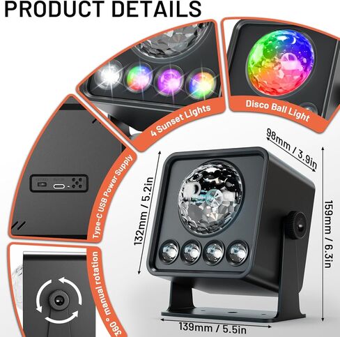 Disco Ball Party Lights, DJ Disco Light 7 Colors Sound Activated Stage Light Strobe Light with Star Projector for Living Room Party bar Christmas Halloween Dance Birthday Pub Wedding Decoration in Saudi Arabia