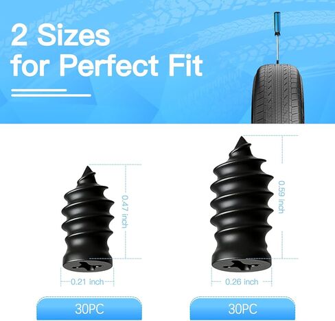 HEGUD 60 PCS Tire Repair Rubber Nail Tire Plug Kit, Vacuum Tire Repair Kit Spiral Rubber Screws, Fast Self-Service Tool for Car, Truck, Motorcycle, Tractor Tire Puncture Repair in Saudi Arabia