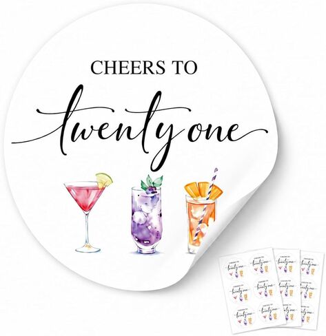 21st Birthday Party Stickers: Cheers to Twenty One Watercolor Drink Labels - Strong Adhesive Matte Paper 120 Pcs 1.6" Round Decals for Envelope Seals, Favor Bags & Cups Decor Supplies in Saudi Arabia